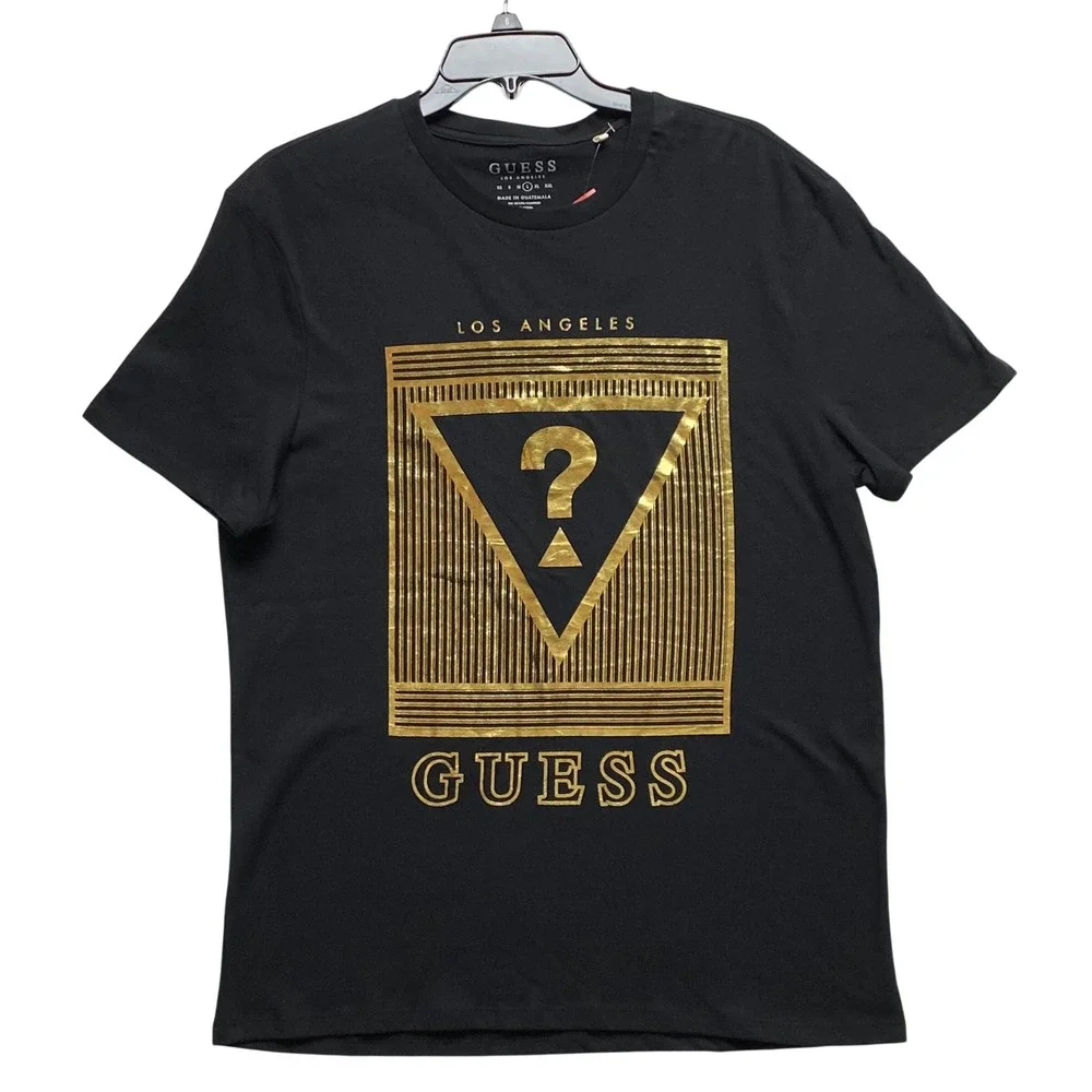 Guess‎ Mens Black Gold Foil Triangle Logo Graphic T-Shirt L NWT - Picture 2 of 6